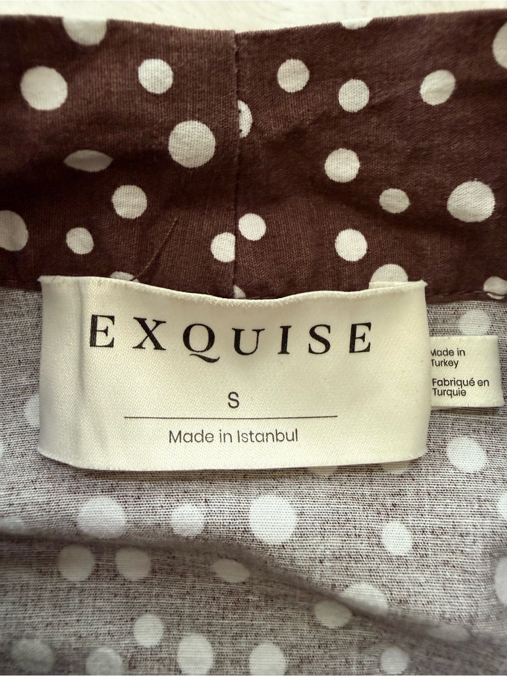 Exquise Janet Brown White Polka Dot Tie Neck Shirt Dress Size S - Picture 3 of 8